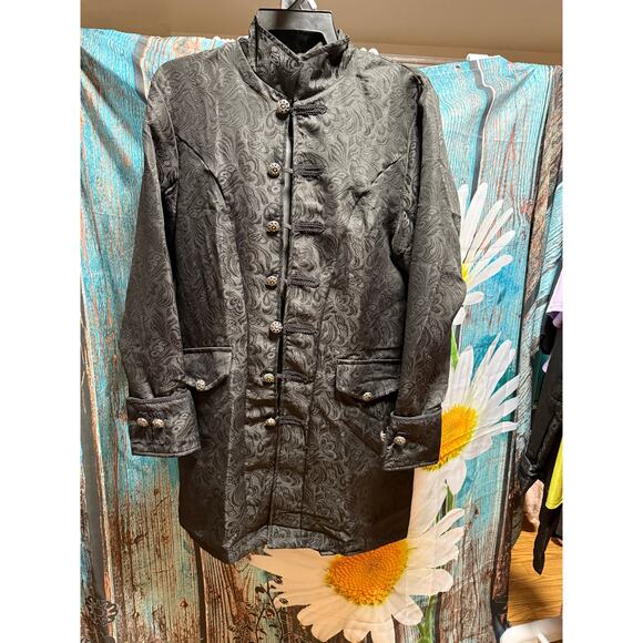 COPY - Gothic Brocade Black Long Coat Jacket – Steampunk Victorian Style (Size … - Picture 1 of 3